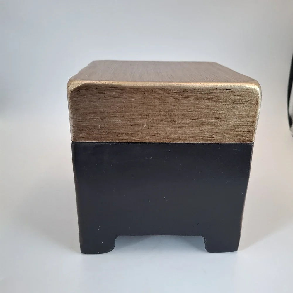 Vintage Style Footed Wooden Jewelry / Trinket Box – Black & Gold Dual Tone 6 In.